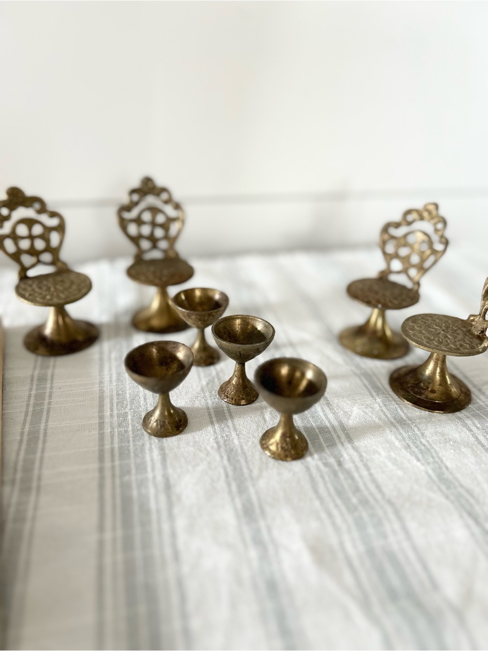 Vintage Brass Mini Chairs and Goblets Set - Brass Accent Pieces